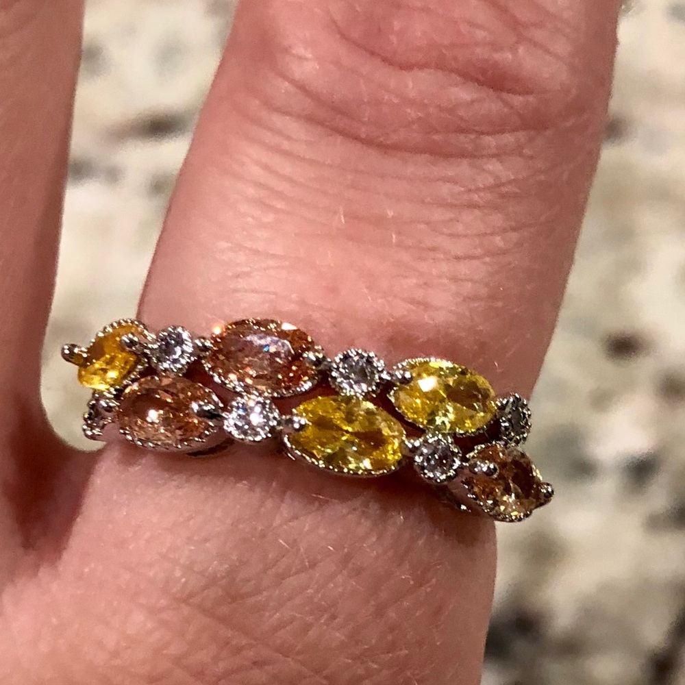 Morganite, citrine, and white sapphire ring